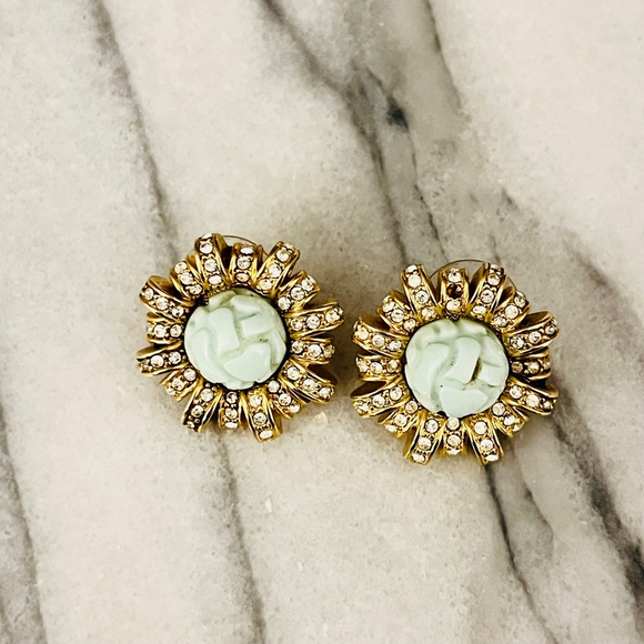 Vintage Kenneth Jay Lane Earrings‎ Blue Acrylic Pave Accent Clip On KJL - Picture 3 of 7